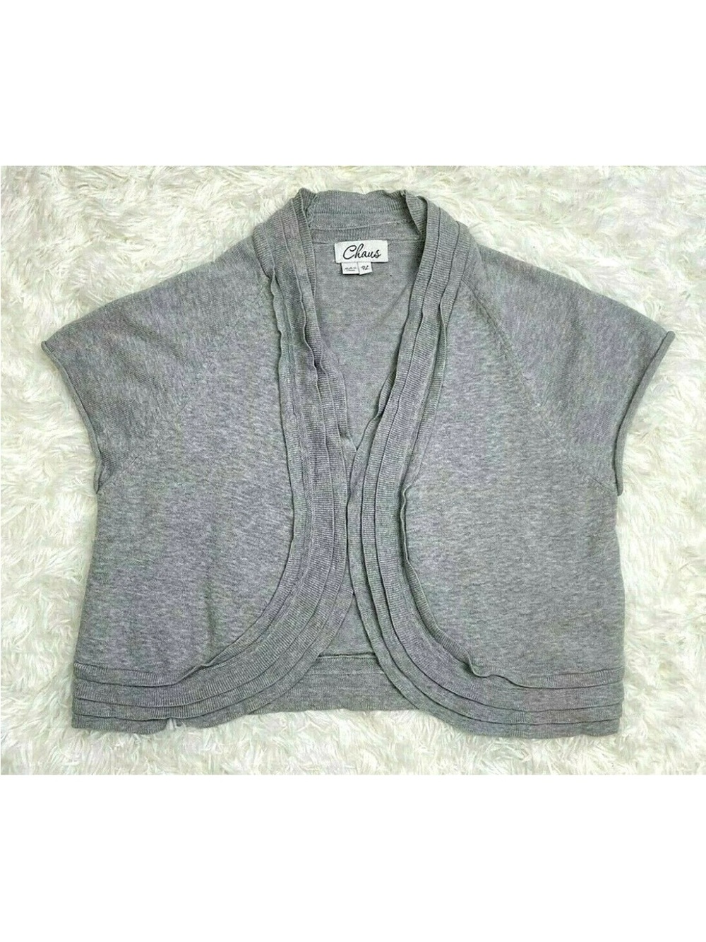Chaus Shrug Cardigan Petite Large Short Sleeves Heather Gray